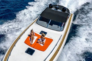 Tecnomar Bond 007 maximu guest cruising capacity is 14 but we recommend this boat for groups 12-14 persons.